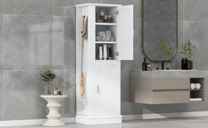 English Elm Tall Bathroom Storage Cabinet - Freestanding Mdf Organizer With Adjustable Shelves & Modern White Finish N725P241834K-GIGA