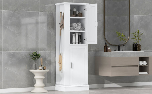 English Elm Tall Bathroom Storage Cabinet - Freestanding Mdf Organizer With Adjustable Shelves & Modern White Finish N725P241834K-GIGA