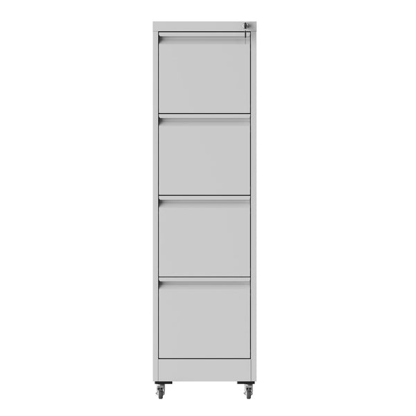 English Elm 4 Drawer Locking File Cabinet on Wheels with Anti-Tilt System, Corrosion-Resistant Metal, Secure Mobile Storage White T2398P310005