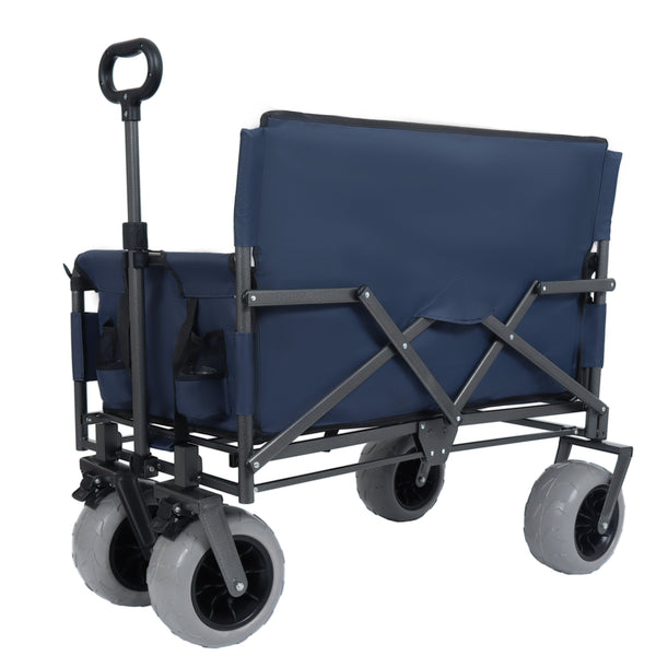 English Elm 3-in-1 Folding Wagon with Bench Seat Tabletop and All-terrain Beach Tires for Camping Dark Blue W2932P320636