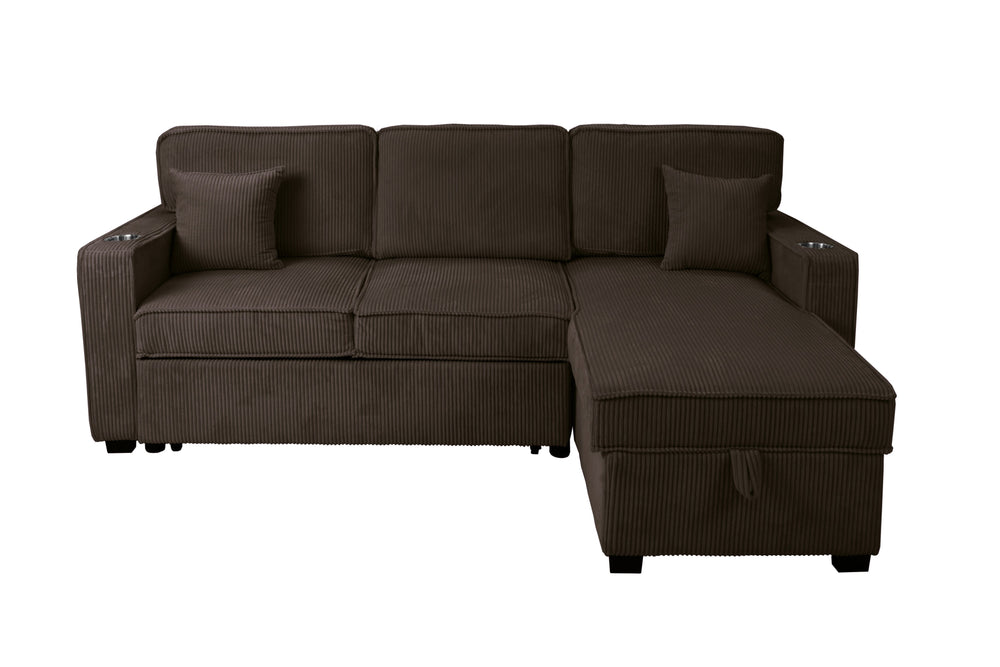 English Elm Contemporary Corduroy Sectional Sleeper with Storage Chaise and Usb Charging Ports B011S02175