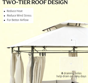 English Elm Outdoor Large Patio Gazebo Steel Frame Double Tier Canopy with Curtains for Backyard Cream White T3971P426861