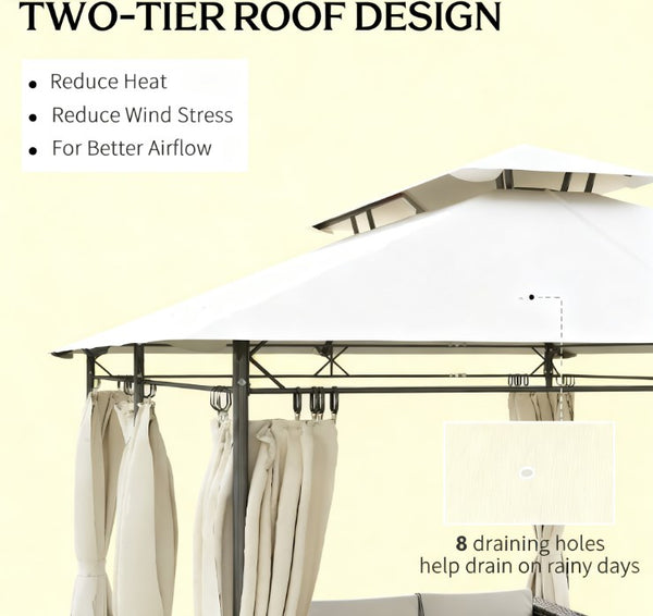 English Elm Outdoor Large Patio Gazebo Steel Frame Double Tier Canopy with Curtains for Backyard Cream White T3971P426861