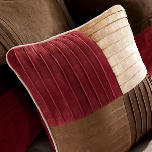 English Elm 7 Jackson Blocks Microsuede Comforter Set Cal King Red Taupe Chocolate Ivory Pintuck Plush Elegance B03596902