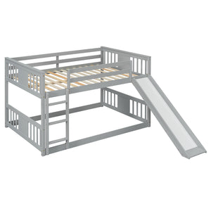 English Elm Full Over Kids Bunk Bed with Built-in Slide Ladder Pine Frame Gray Finish LT100208AAE
