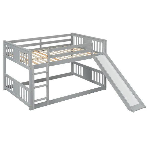 English Elm Full Over Kids Bunk Bed with Built-in Slide Ladder Pine Frame Gray Finish LT100208AAE