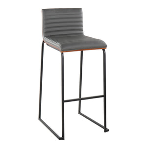 English Elm Mason Mara 30" Fixed-Height Barstool Set Of 2 - Black Metal, Walnut Wood & Grey Faux Leather Elegance B202P222249