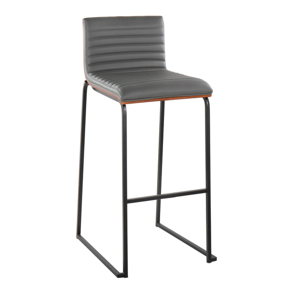 English Elm Mason Mara 30" Fixed-Height Barstool Set Of 2 - Black Metal, Walnut Wood & Grey Faux Leather Elegance B202P222249