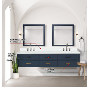 English Elm Blue Double Bath Vanity Set With Cultured Marble Top, Chrome Faucets & 36" Matching Mirrors Included B2731S01848