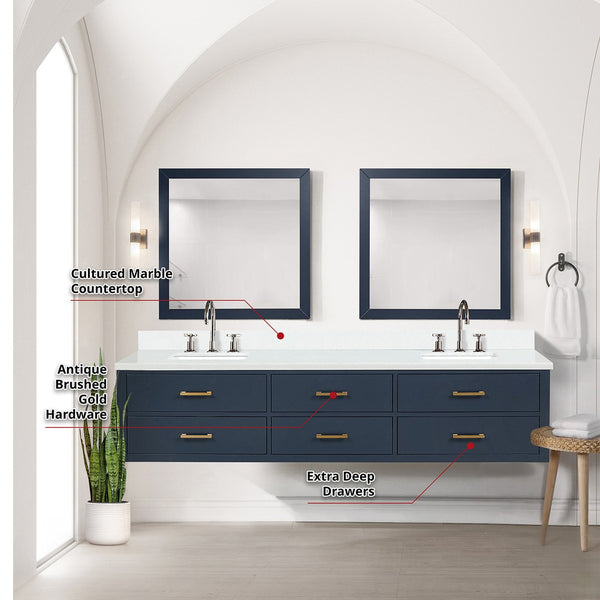 English Elm Blue Double Bath Vanity Set With Cultured Marble Top, Chrome Faucets & 36" Matching Mirrors Included B2731S01848