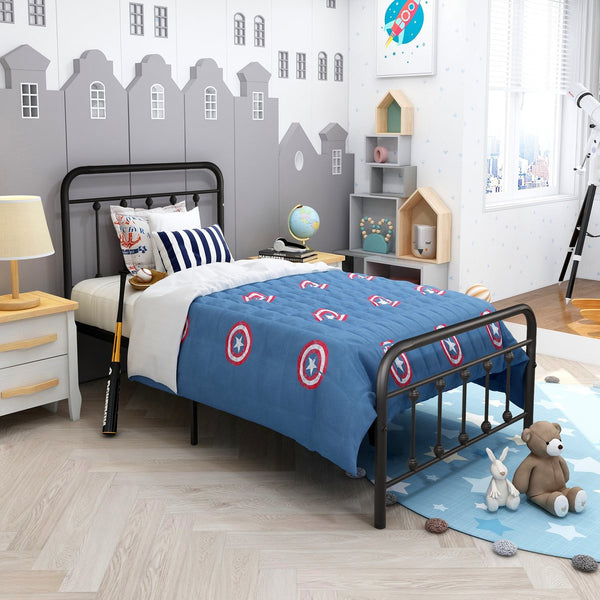 English Elm Metal Victorian Platform Bed Frame Twin Black with Decorative Headboard, Footboard & Under-Storage, No Box Spring Needed W84068777