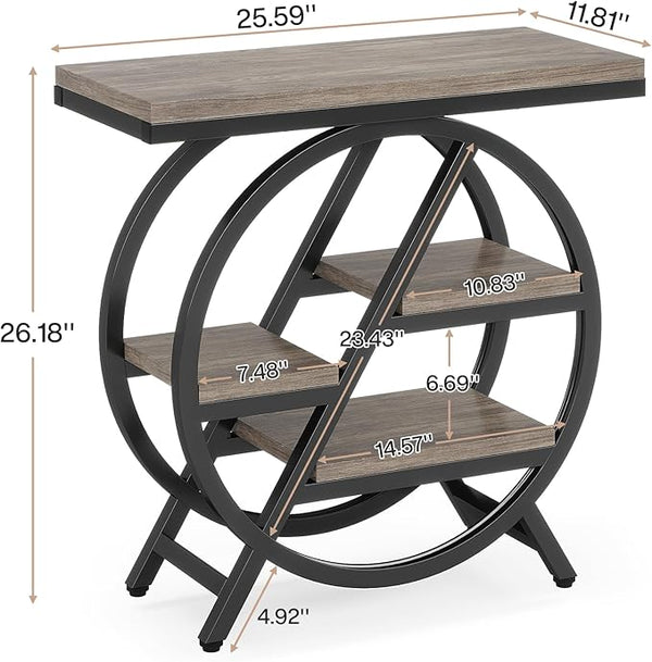 English Elm Bedside 4 Tier Open Shelf Table Matte Black Steel Frame Industrial Rustic Gray Top T3971P451289