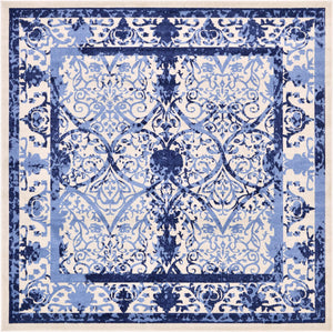 Unique Loom La Jolla Traditional Machine Made Floral Rug Ivory and Blue, Blue/Light Blue/Navy Blue 9' 10" x 9' 10"