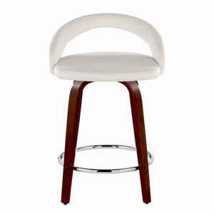 English Elm Fixed-height Swivel Counterstools Mahogany Wood Chrome Footrest Velvet Seat Set of 2 White B202S01762