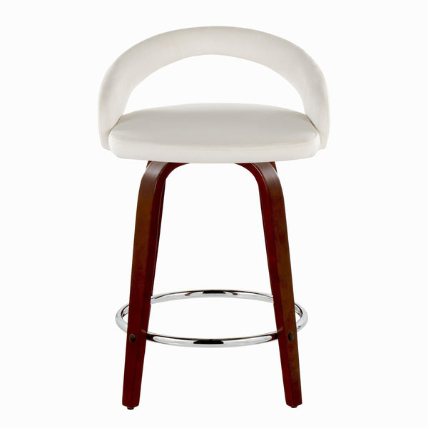 English Elm Fixed-height Swivel Counterstools Mahogany Wood Chrome Footrest Velvet Seat Set of 2 White B202S01762