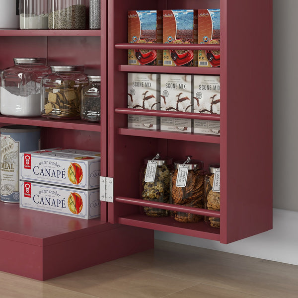 English Elm HOMCOM Freestanding Kitchen Pantry Cabinet with 5-Tier Shelves, 12 Door Racks, Anti-Tip Hardware, Compact Stylish Storage Red W2225P200791