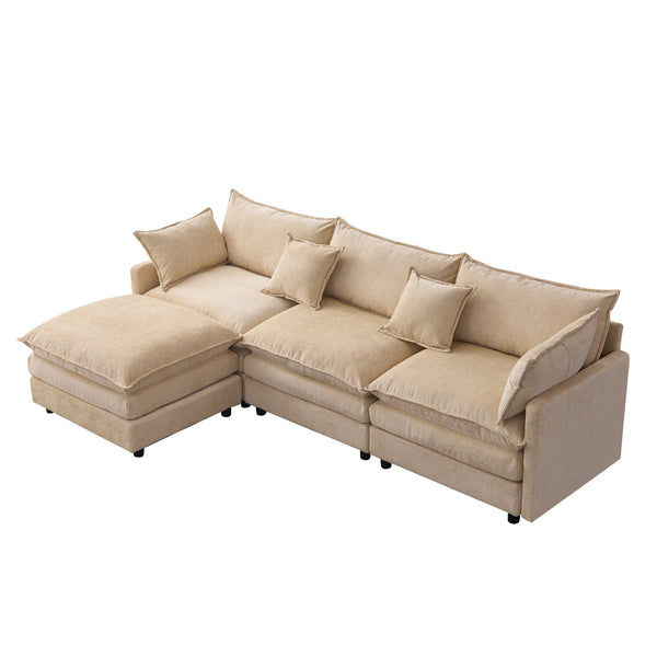 English Elm 105" L-shaped Chenille Sectional with Ottoman Pocket Spring Living Room Sofa Light Coffee W1097S00226