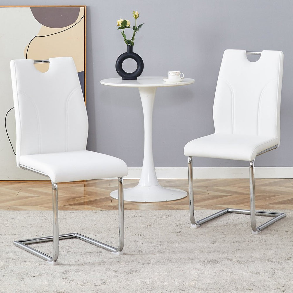 English Elm White Pu Dining Chair Set Of 2 – Modern Ergonomic Design With Silver Metal Legs For Home & Office Spaces W2920P225018-GIGA