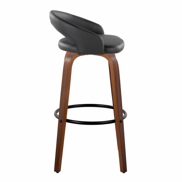 English Elm Fixed-height Swivel Barstools Walnut Bentwood Legs Black Pu Seat Metal Footrest Set B202S01856