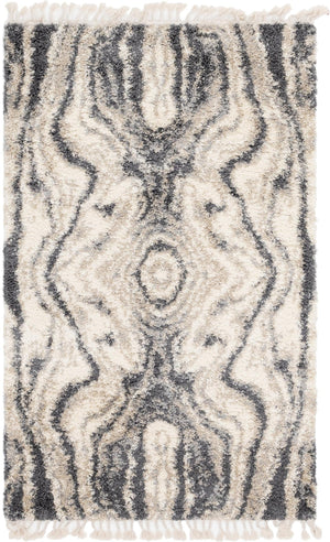 Unique Loom Hygge Shag Valley Machine Made Abstract Rug Gray, Beige/Ivory 5' 1" x 8' 0"