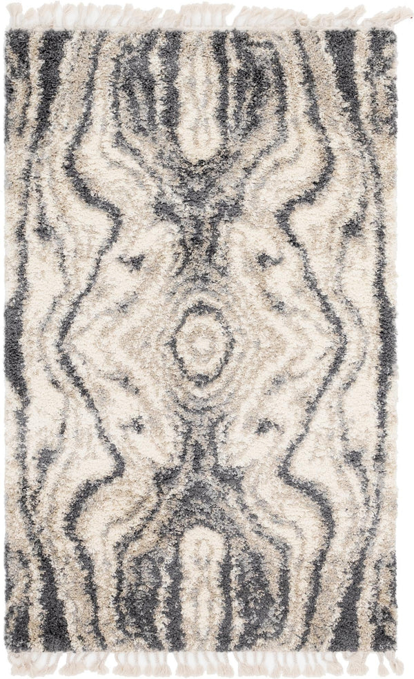Unique Loom Hygge Shag Valley Machine Made Abstract Rug Gray, Beige/Ivory 5' 1" x 8' 0"