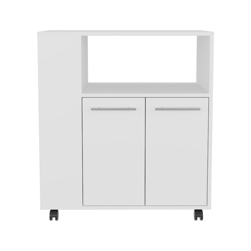English Elm Bethesda Kitchen Cart White – Durable Engineered Wood, Open Shelf & Double-Door Cabinet for Storage B092P286113