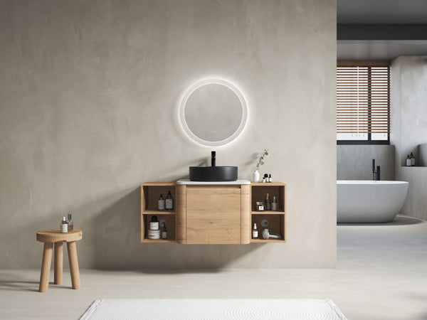 English Elm 48'' Wall-Mounted Bathroom Vanity With Soft-Close Door, Elegant Ceramic Sink & Ample Storage Shelves W999S00409