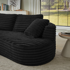English Elm Modern Curved Sectional Sofa Tufted Corduroy L Shape for Living Room Apartment Black W2339S00165