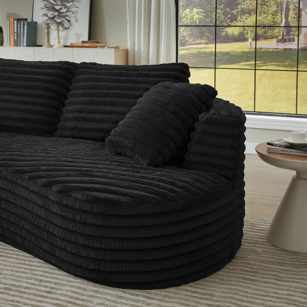 English Elm Modern Curved Sectional Sofa Tufted Corduroy L Shape for Living Room Apartment Black W2339S00165