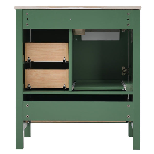 English Elm 30" Green Modern Bathroom Vanity with Ceramic Sink, Solid Wood Frame, Soft-Close Doors & Drawers N729P177787F