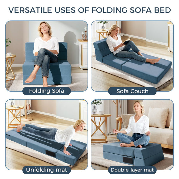 English Elm Folding Foam Floor Sofa Bed Convertible Sleeper with Adjustable Recliner for Small Spaces T5880P498062