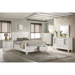 English Elm Fresnes Sleigh-Style Queen Bed with Built-In Underbed Storage Drawers and Traditional Wood Trim Finish Cream White B062S00930