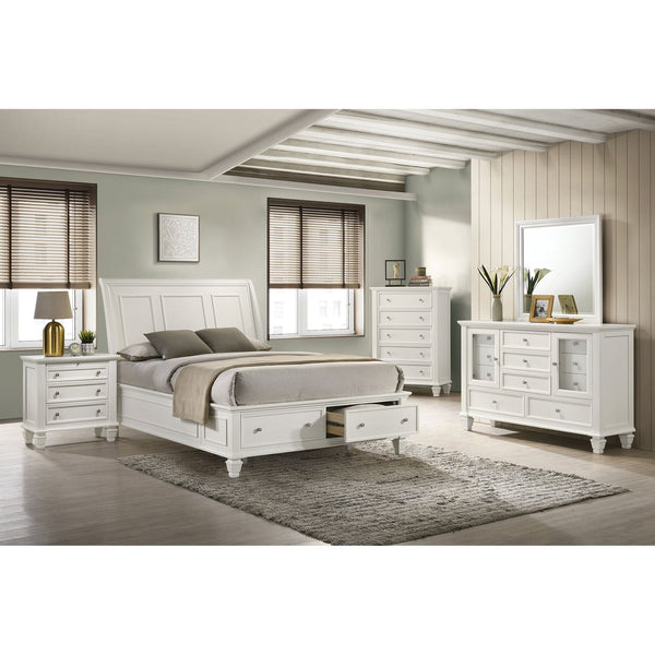 English Elm Fresnes Sleigh-Style Queen Bed with Built-In Underbed Storage Drawers and Traditional Wood Trim Finish Cream White B062S00930