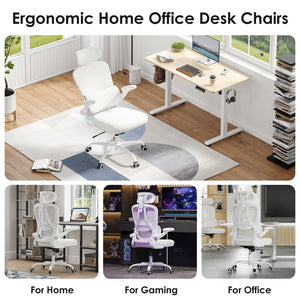 English Elm Ergonomic Mesh High Back Desk Chair with Lumbar Support Flip up Arms and Headrest Beige,White T3623P434269
