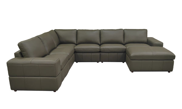 English Elm Large Square Arm Leather Match Modular Sectional for Spacious Living Rooms Olive Green B2748S00140