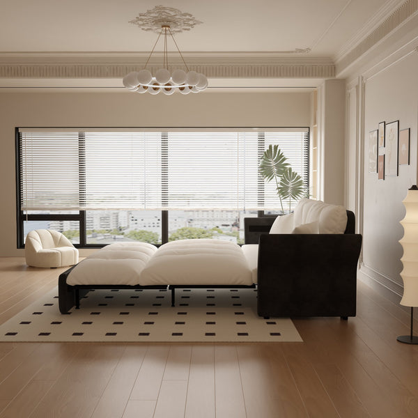 English Elm 74.8" Queen Pull Out Sofa Bed - 3-In-1 Convertible Velvet Loveseat With Pillows For Cozy Spaces W1885S00127