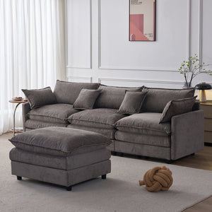 English Elm 105" L-shaped Chenille Sectional with Ottoman Pocket Spring Living Room Sofa Grey W1097S00228