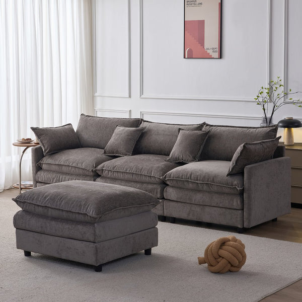 English Elm 105" L-shaped Chenille Sectional with Ottoman Pocket Spring Living Room Sofa Grey W1097S00228