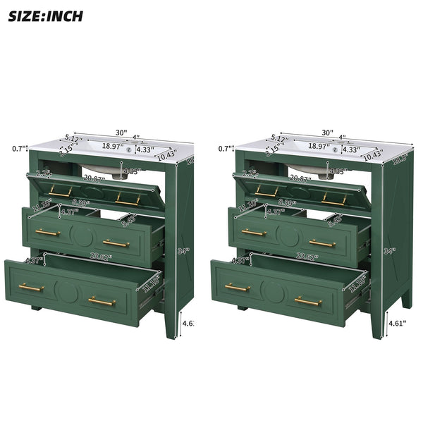 English Elm 60'' Freestanding Bathroom Vanity With Ceramic Sink, Charming Green Finish & Ample Storage Space N710SS00003F