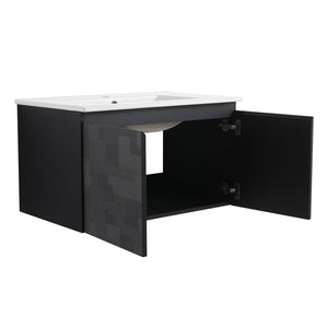 English Elm 30'' Floating Wall-Mounted Bathroom Vanity Set With Ceramic Sink, Soft-Close Doors & Modern Design W999S00209