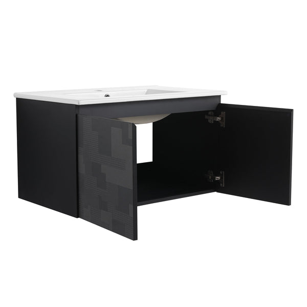 English Elm 30'' Floating Wall-Mounted Bathroom Vanity Set With Ceramic Sink, Soft-Close Doors & Modern Design W999S00209