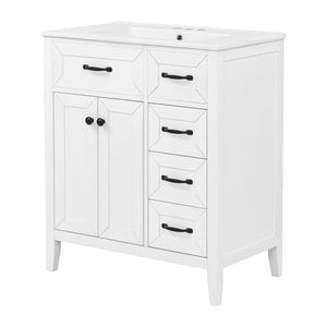 English Elm [video] 30 Inch Freestanding Bathroom Vanity White Mdf Pine Legs Ceramic Sink Soft Close N759P394442K