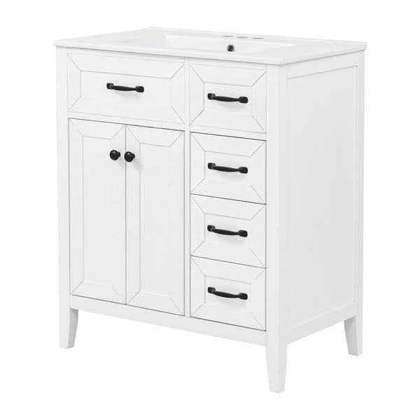 English Elm [video] 30 Inch Freestanding Bathroom Vanity White Mdf Pine Legs Ceramic Sink Soft Close N759P394442K