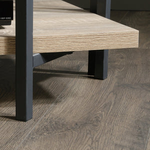 English Elm Console, Brown finish 43.7" Engineered Wood Table with 1" Thick Shelves, Powder-Coat Metal Frame, No-Tool Assembly B356P367934