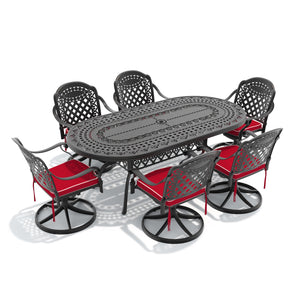 English Elm 7-piece Cast Aluminum Outdoor Dining Set with Ornate Oval Table and Six Swivel Chairs W1710S00323