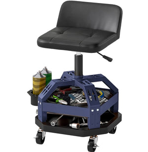 English Elm Adjustable Rolling Garage Stool with Lumbar Support Dual Storage Trays and Swivel Casters T3971P412551