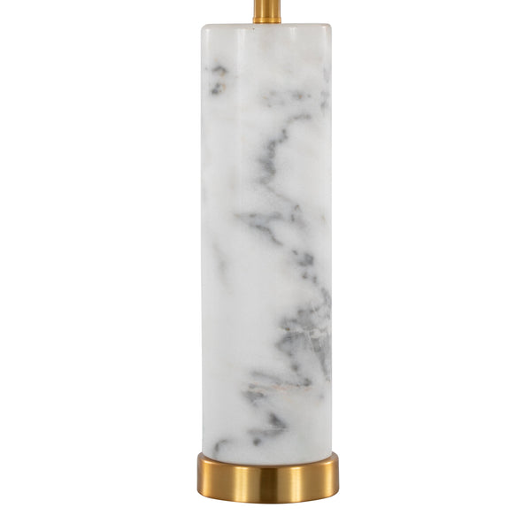 English Elm Marabella Marble and Brass Table Lamp Set with Linen Shade for Bedroom Decor B202P224184