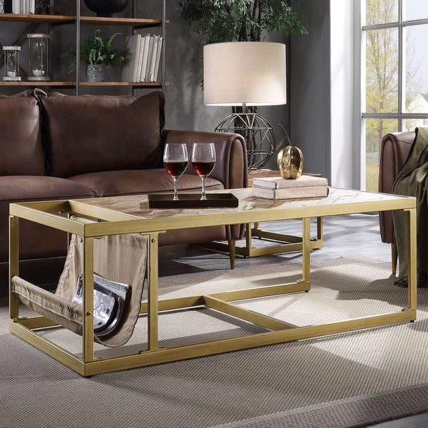 English Elm Retro Brown Coffee Table With Integrated Magazine Holder - Stylish, Durable, And Functional Design B062P209086-GIGA