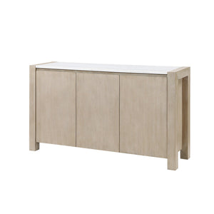 English Elm VANILLA Solid Wood Storage Buffet with Marble Top, Natural Farmhouse Finish, Cabinets & Drawer Space B201P405682