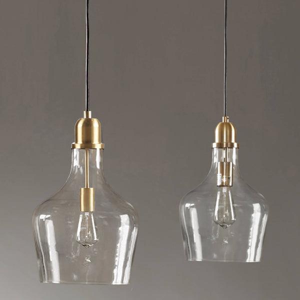 English Elm Bell Bell Shaped Glass Pendant Light Gold & Clear 13" Shade, 93" Drop, Iron Base, Modern Luxe B035P264532